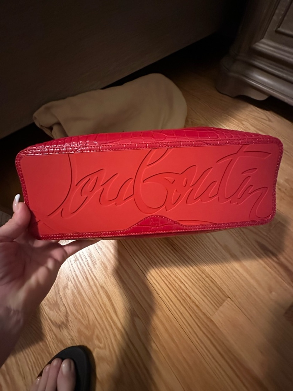 Christian Louboutin Red Croc-Embossed Studded Tote - Picture 4 of 4